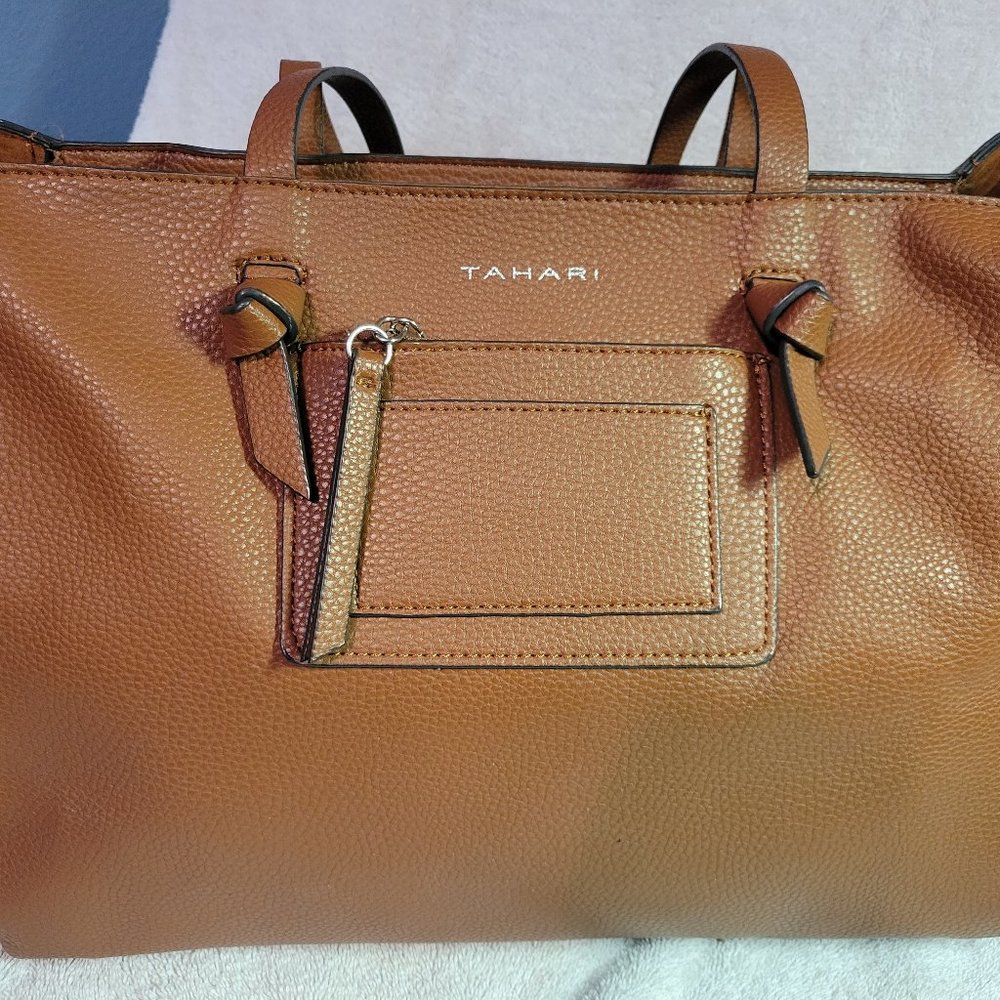 Tahari brown leather tote bag